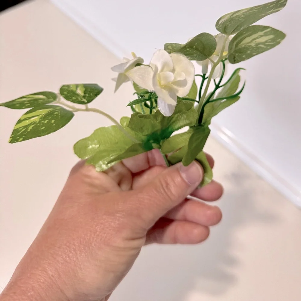 2 Artificial Green & White Begonia Floral Picks for Flower Wreath Arrangement